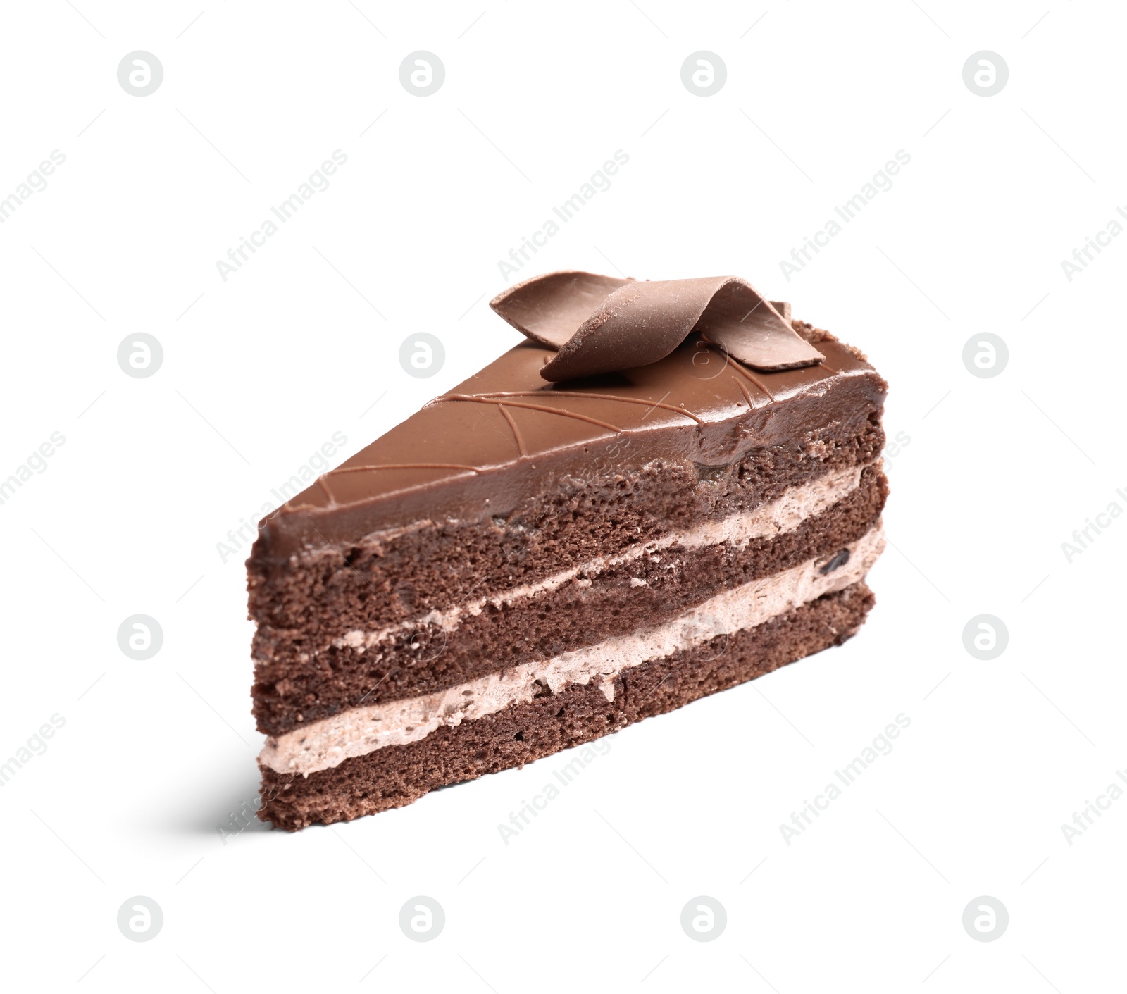 Photo of Delicious fresh chocolate cake isolated on white