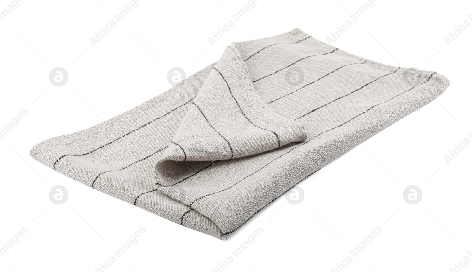 Photo of Light grey cloth napkin with stripes isolated on white