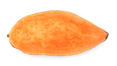 Photo of Half of fresh sweet potato isolated on white, top view