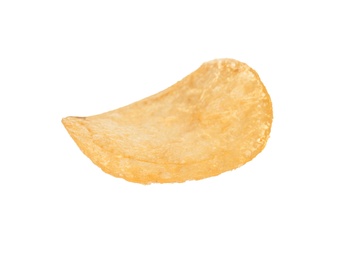 Tasty crispy potato chip on white background