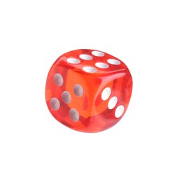 Photo of One red game dice isolated on white