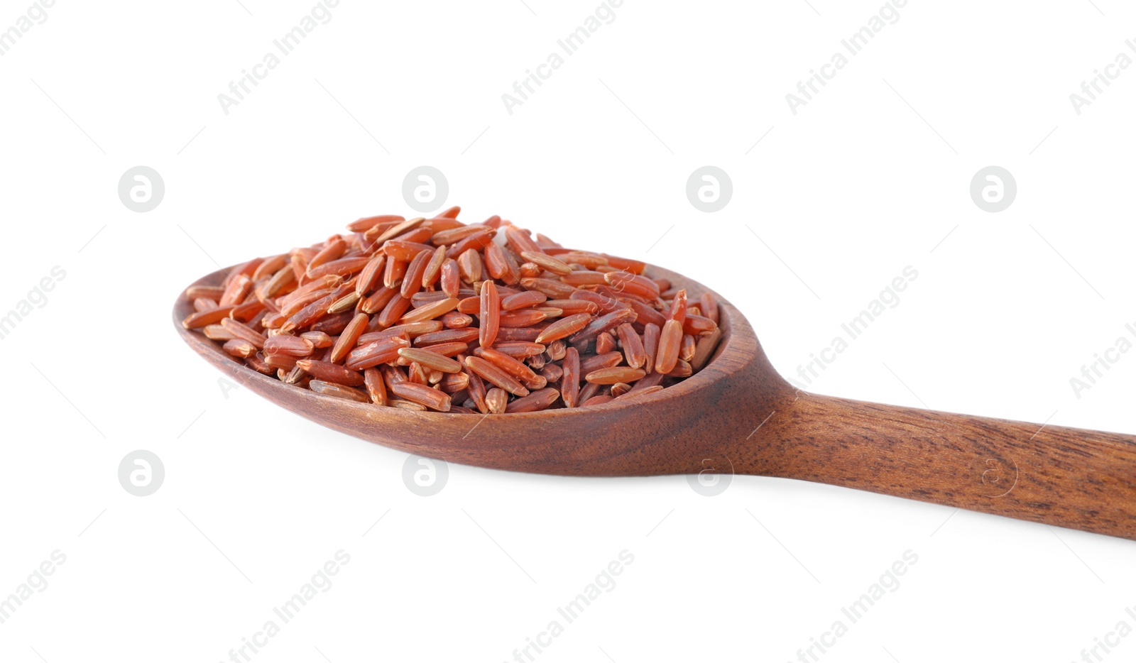 Photo of Brown rice in spoon isolated on white