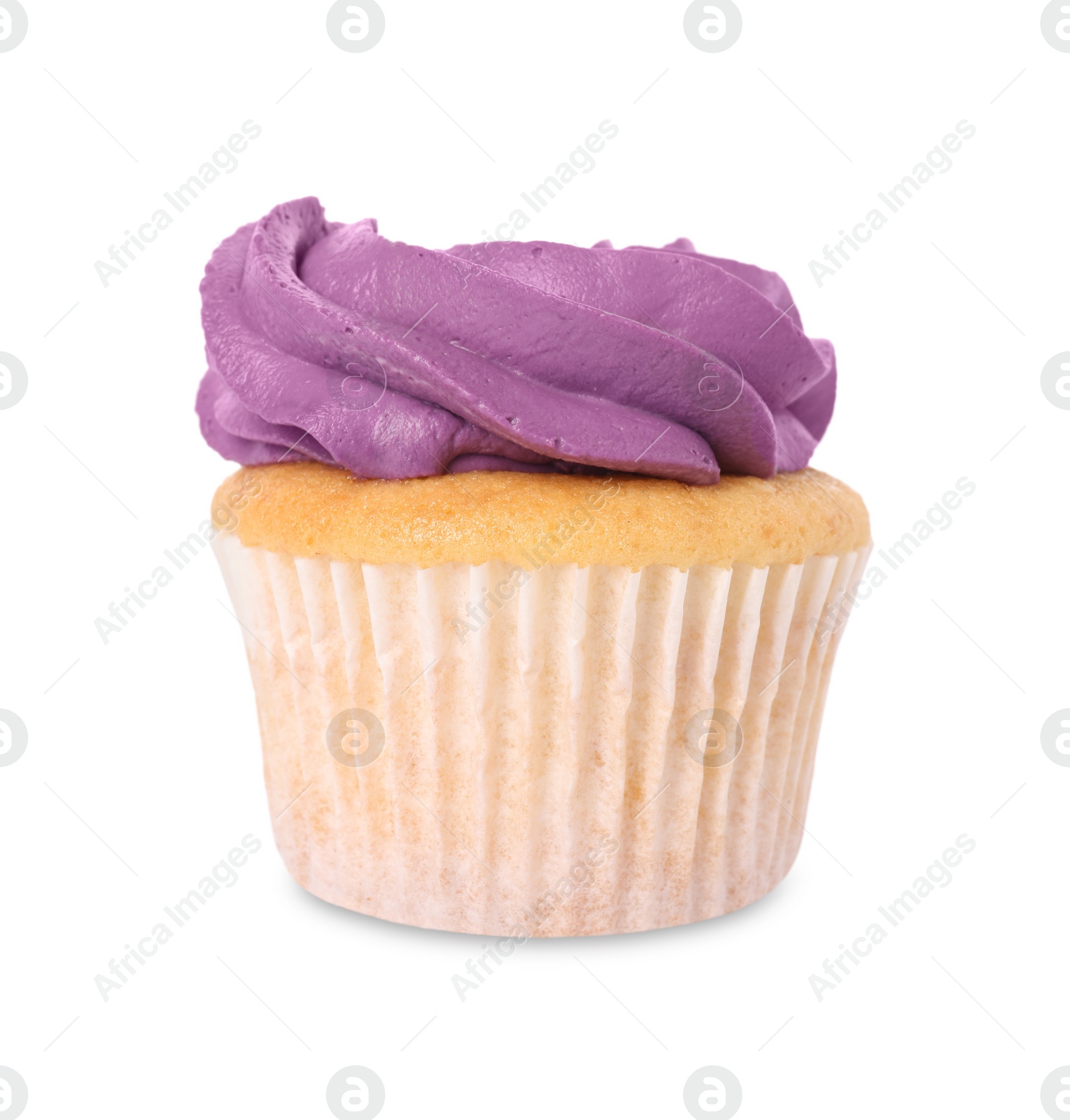 Photo of Delicious cupcake with bright cream isolated on white