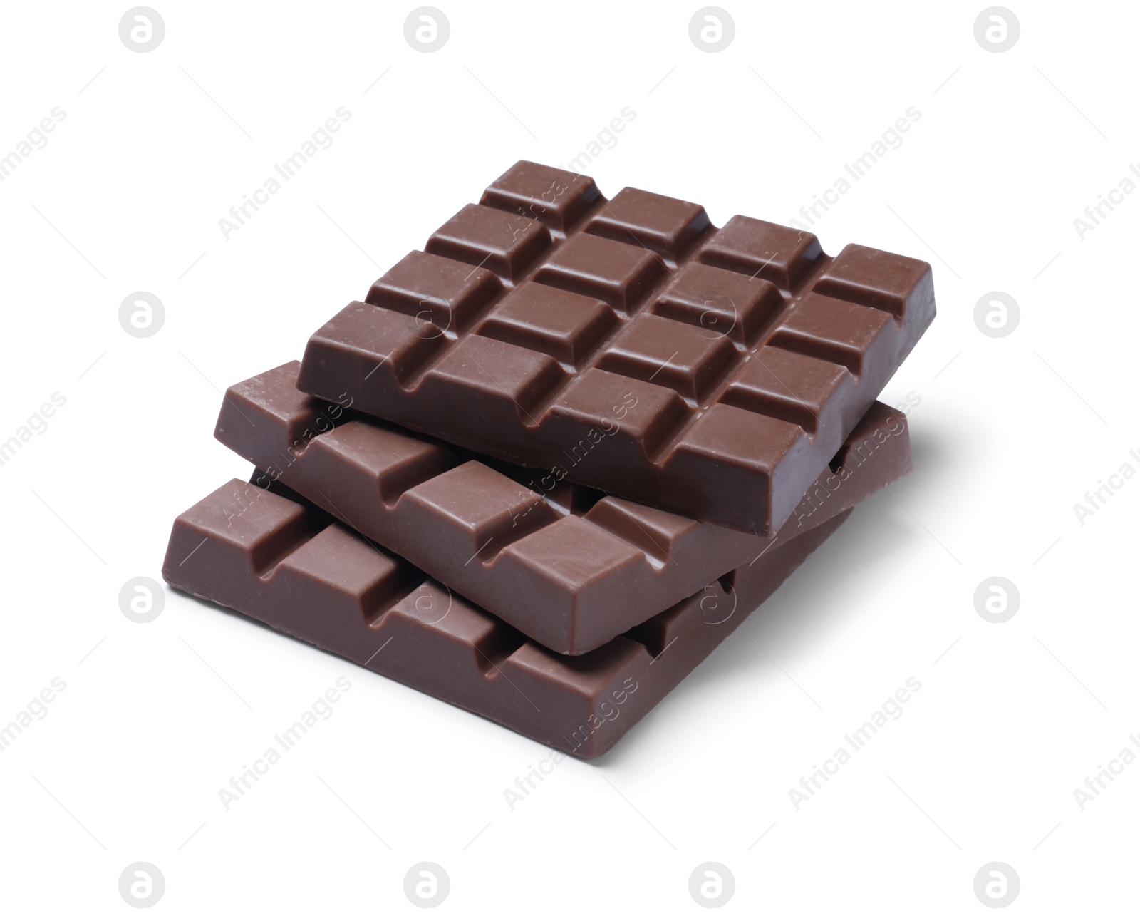 Photo of Delicious milk chocolate bars isolated on white