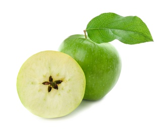 Fresh green apples on white background