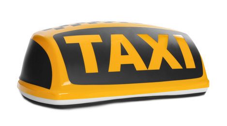 Photo of Yellow taxi roof sign isolated on white