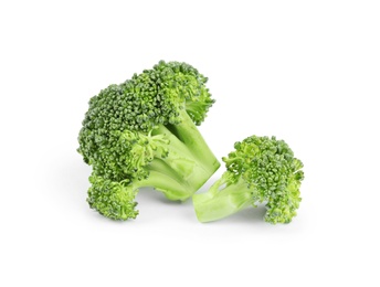 Photo of Fresh green broccoli on white background. Organic food