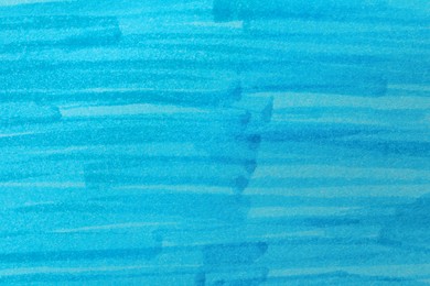 Photo of Abstract painting drawn with light blue marker as background, top view