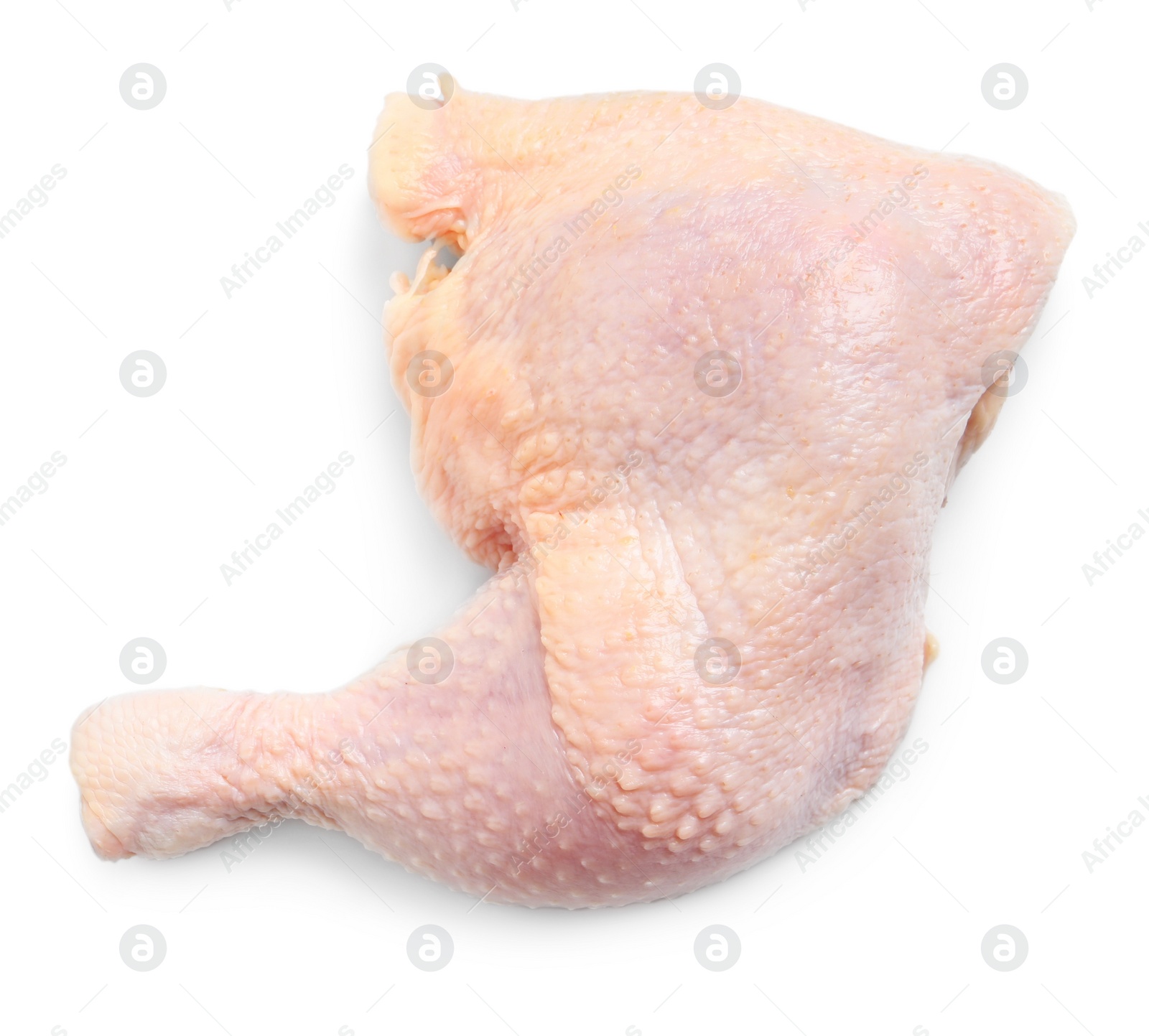 Photo of Raw chicken leg quarter isolated on white. Fresh meat