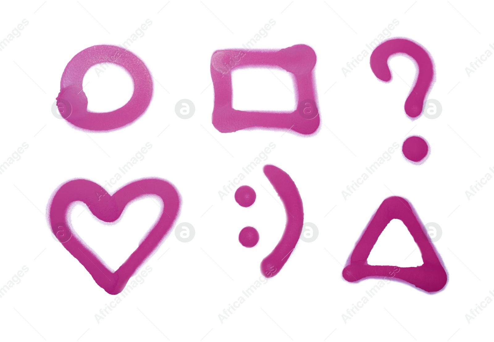 Photo of Symbols drawn by pink spray paint on white background