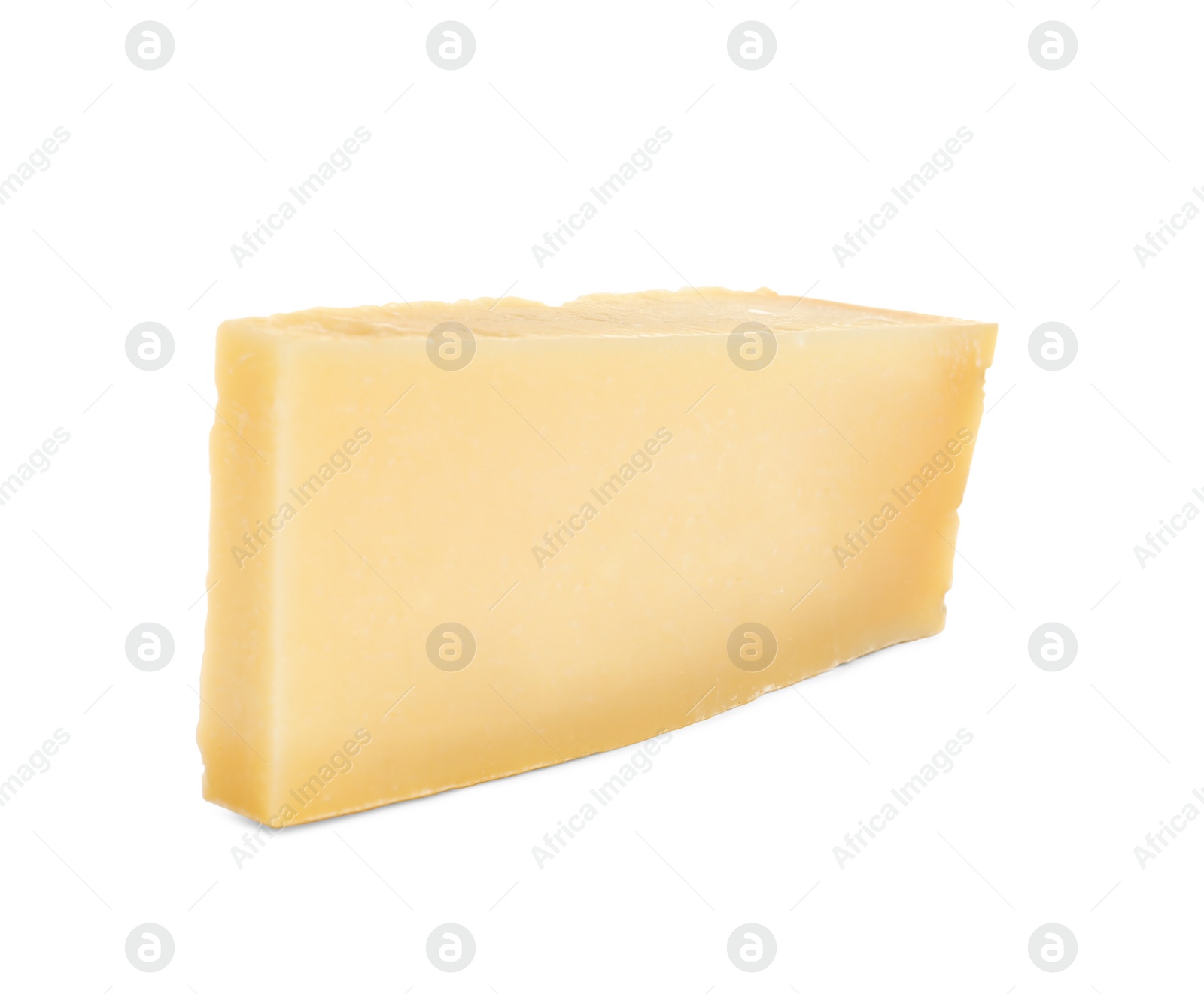 Photo of Piece of tasty parmesan cheese isolated on white