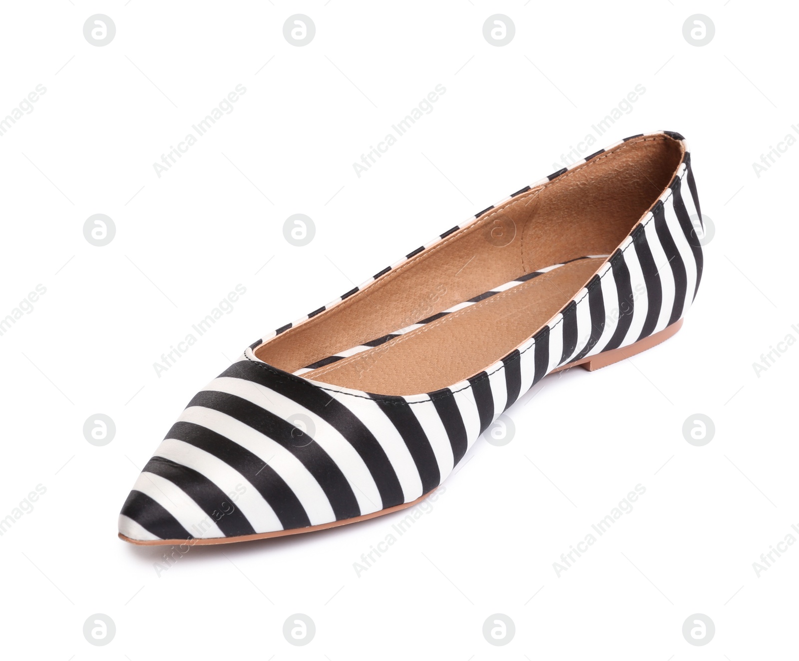 Photo of Stylish female flats shoe on white background