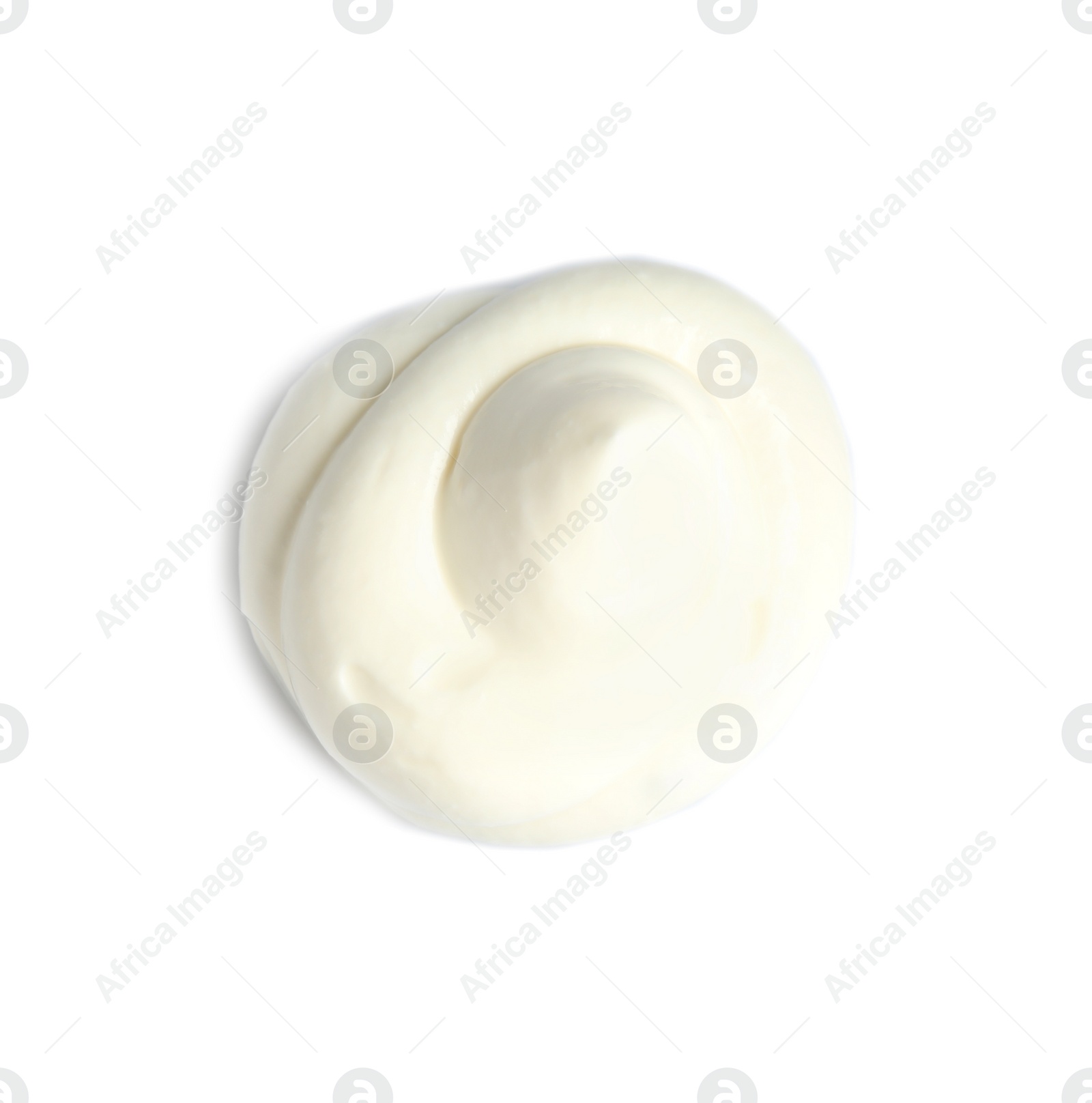 Photo of Delicious sour cream on white background, top view. Dairy product