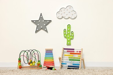 Educational toys and nightlights in beautiful children's room