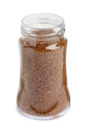 Photo of Glass jar of instant coffee isolated on white