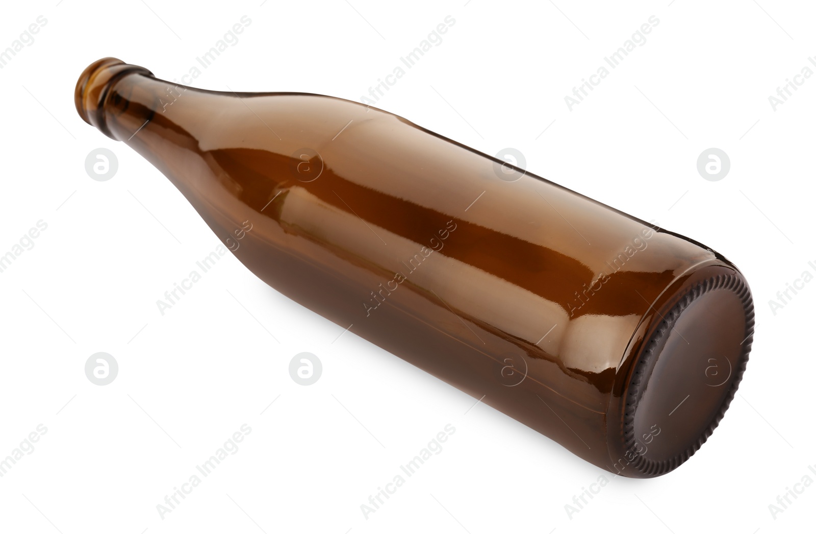 Photo of One empty brown beer bottle isolated on white