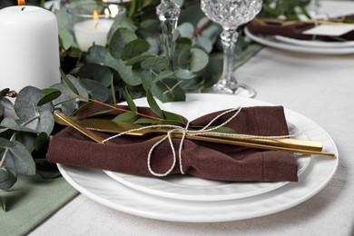 Stylish elegant table setting for festive dinner