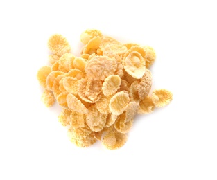 Corn flakes on white background. Healthy grains and cereals