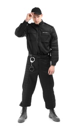 Photo of Male security guard in uniform on white background