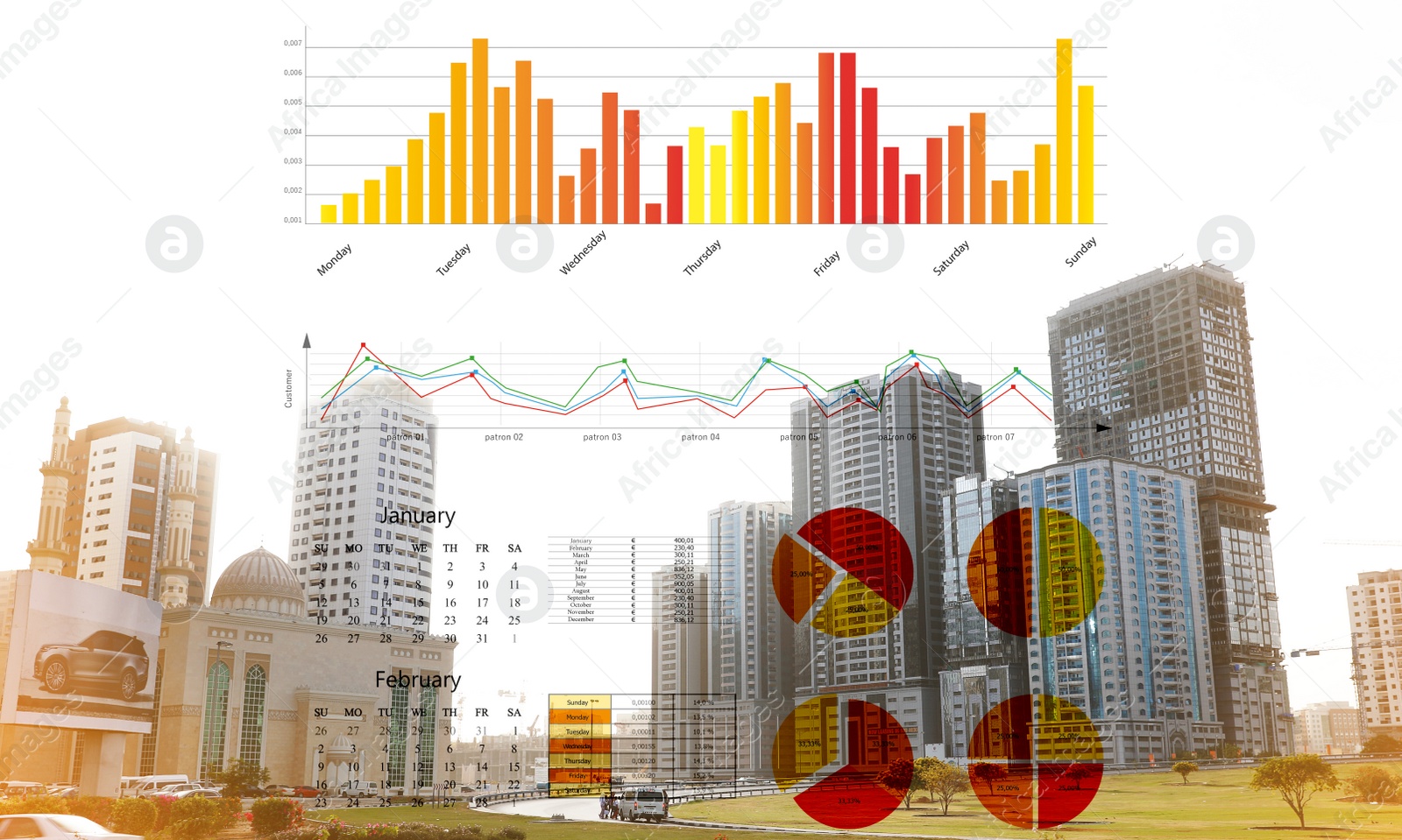 Image of Double exposure of scheme and cityscape 