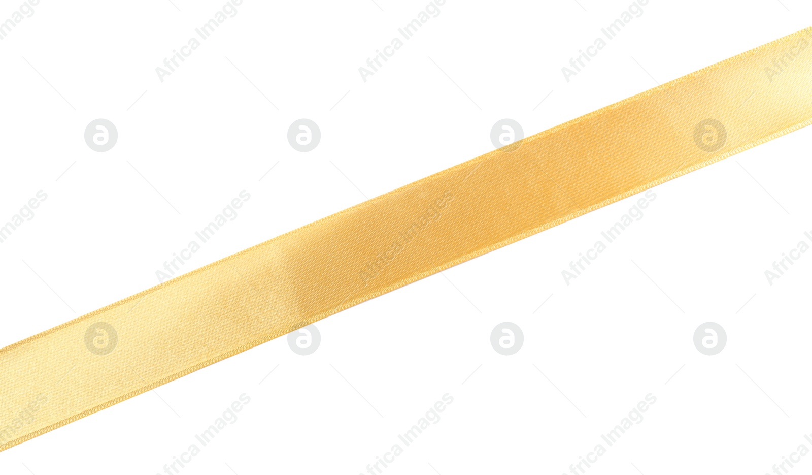 Photo of Golden satin ribbon on white background, top view