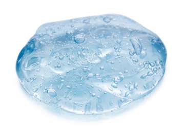 Sample of transparent shower gel on white background