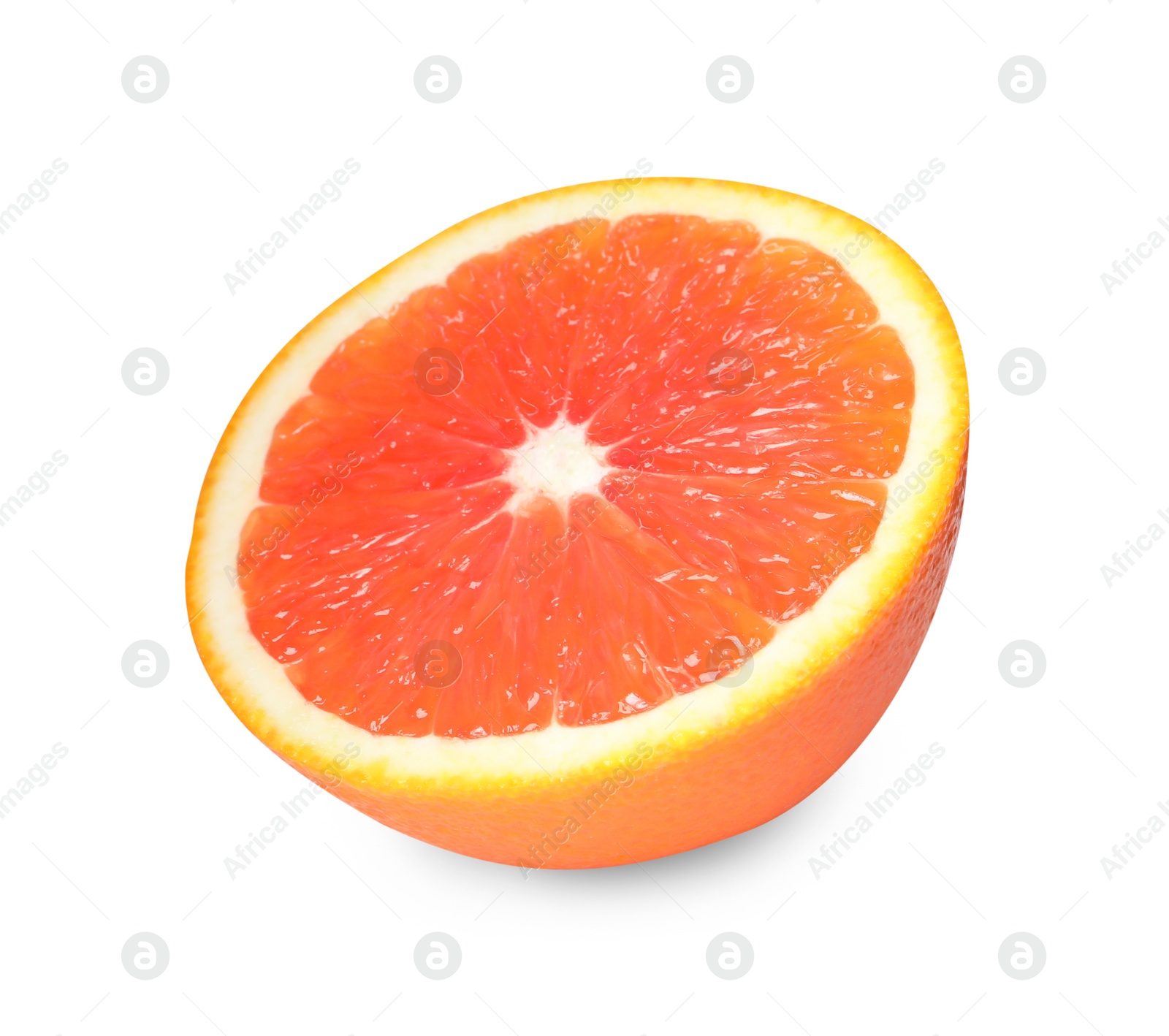 Photo of Citrus fruit. Half of fresh red orange isolated on white