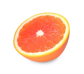 Photo of Citrus fruit. Half of fresh red orange isolated on white