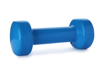 Photo of Color dumbbell on white background. Home fitness
