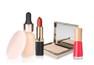 Image of Set with different decorative cosmetics on white background