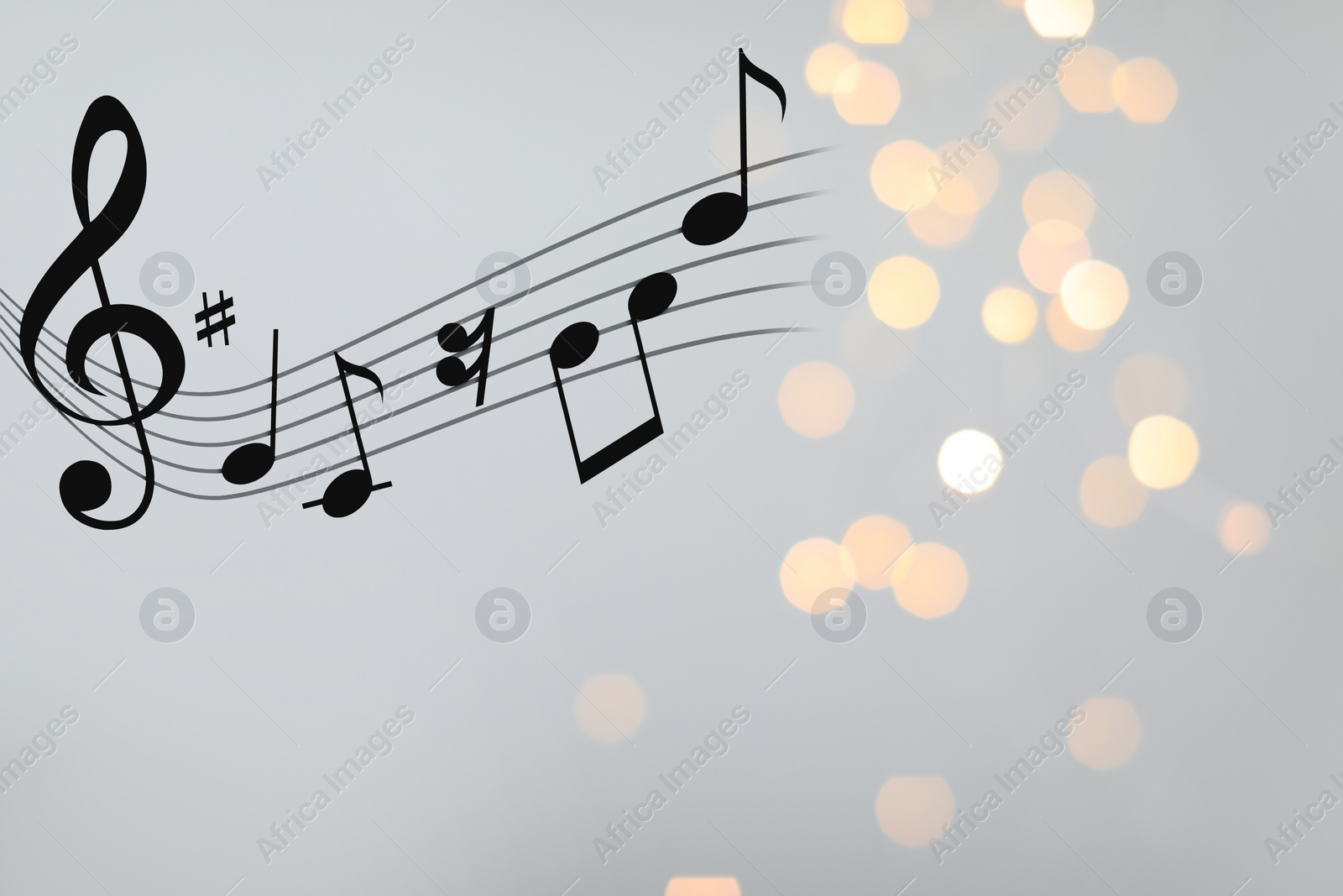 Image of Music notes on blurred background, bokeh effect