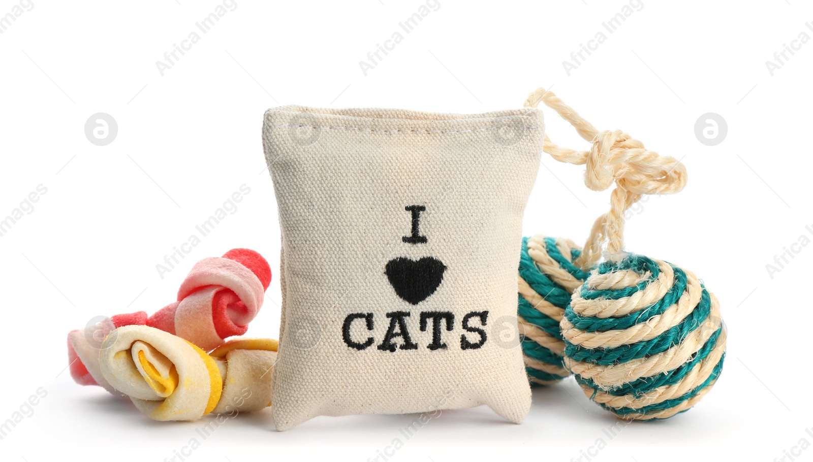 Photo of Cat's accessories on white background