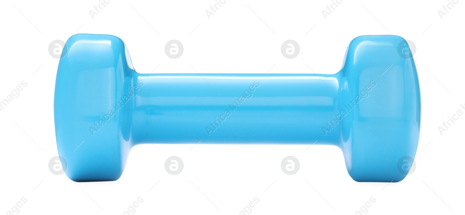 Photo of Light blue dumbbell isolated on white. Sports equipment