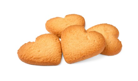 Tasty heart shaped Danish butter cookies isolated on white