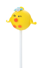 Photo of Delicious sweet cake pop isolated on white. Easter holiday