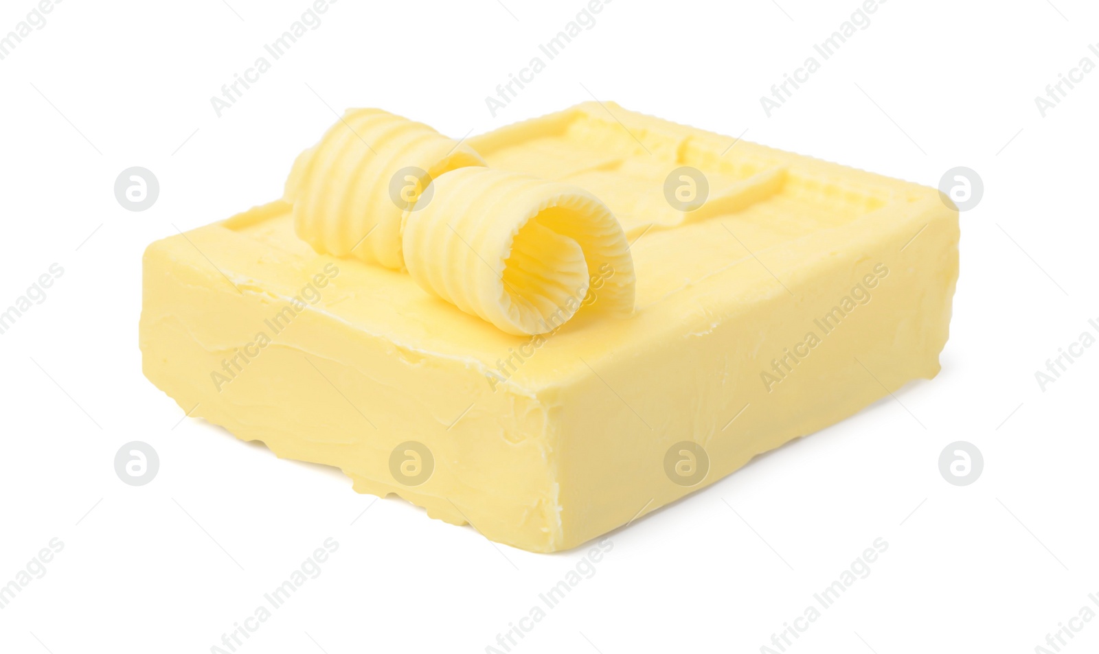 Photo of Tasty butter and curls isolated on white