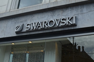 Amsterdam, Netherlands - June 18, 2022: Swarovski accessory store logo on building outdoors