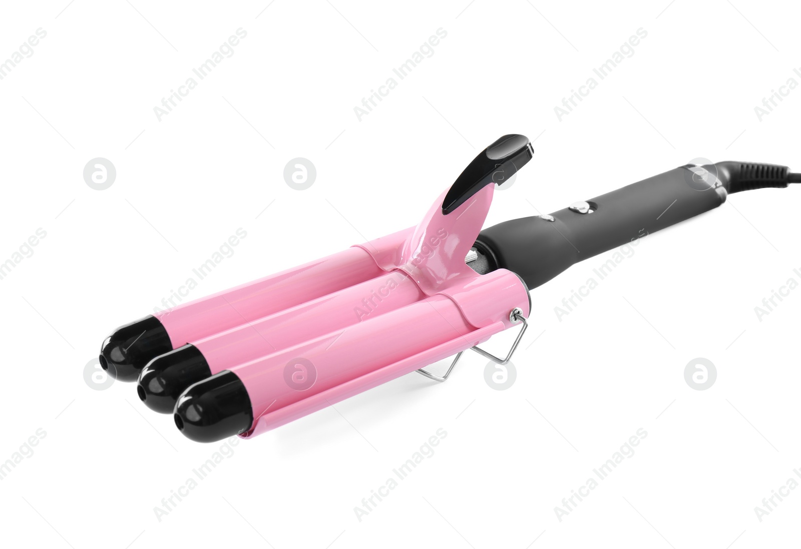 Photo of Modern triple curling iron isolated on white