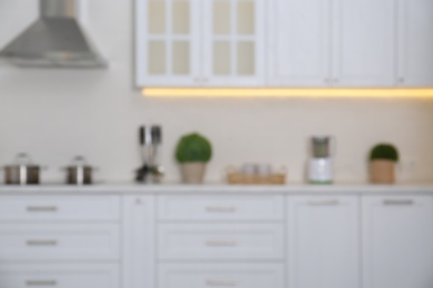 Blurred view of modern stylish kitchen interior