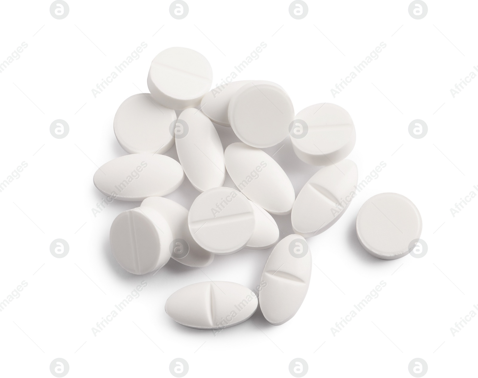 Photo of Many pills isolated on white, top view