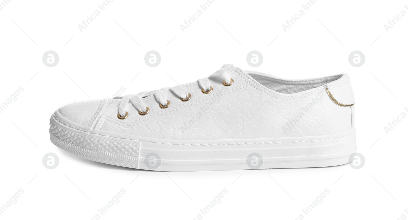 Photo of Stylish sneaker on white background. Trendy footwear