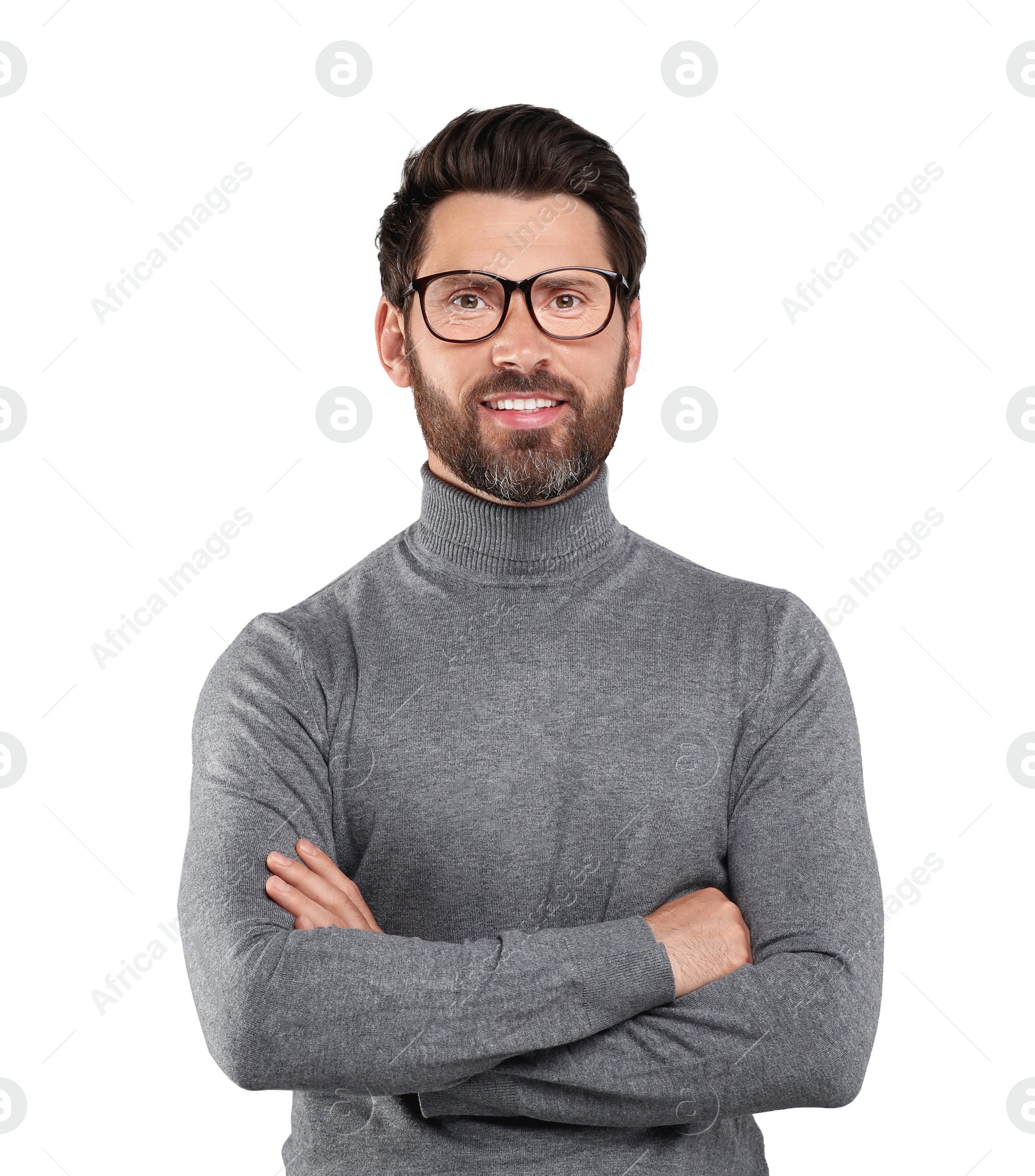 Image of Portrait of handsome man with glasses isolated on white