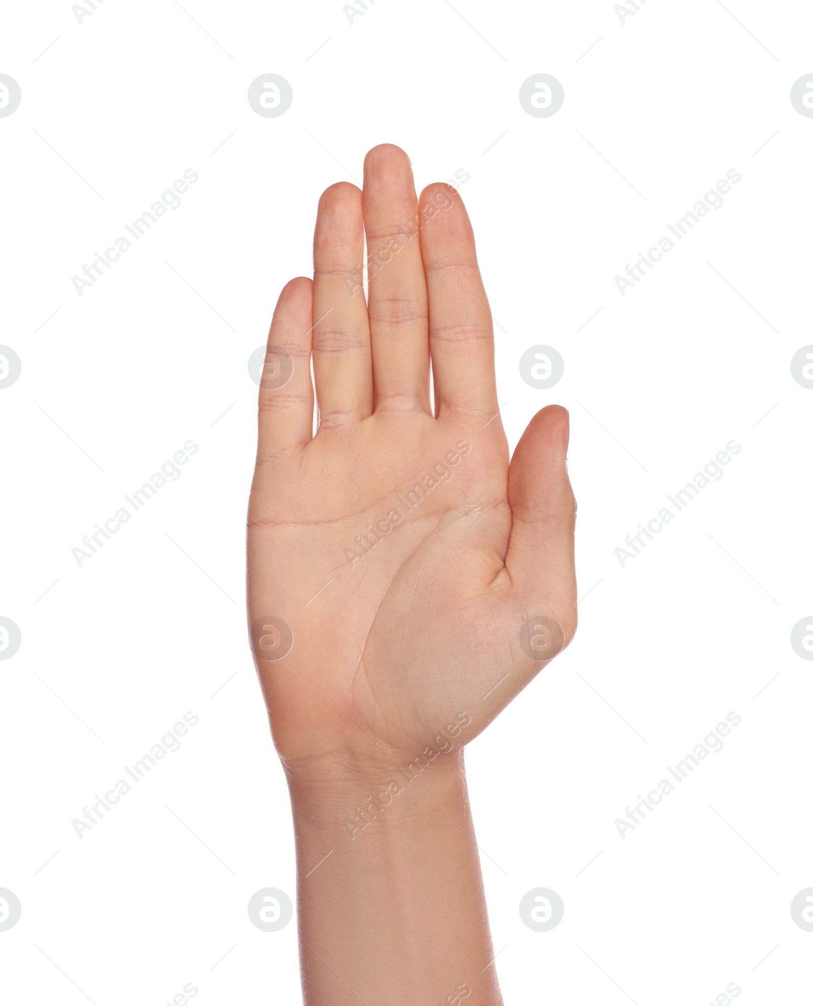 Photo of Man on white background, closeup of hand