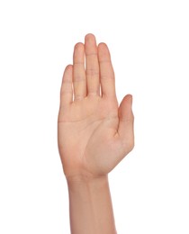 Photo of Man on white background, closeup of hand