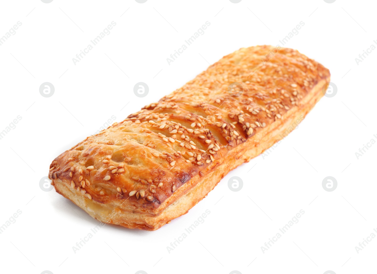 Photo of Fresh tasty puff pastry on white background