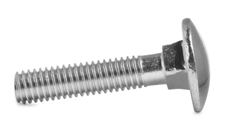 Photo of One metal carriage bolt isolated on white
