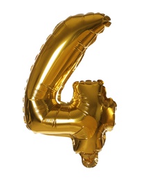 Golden number four balloon on white background