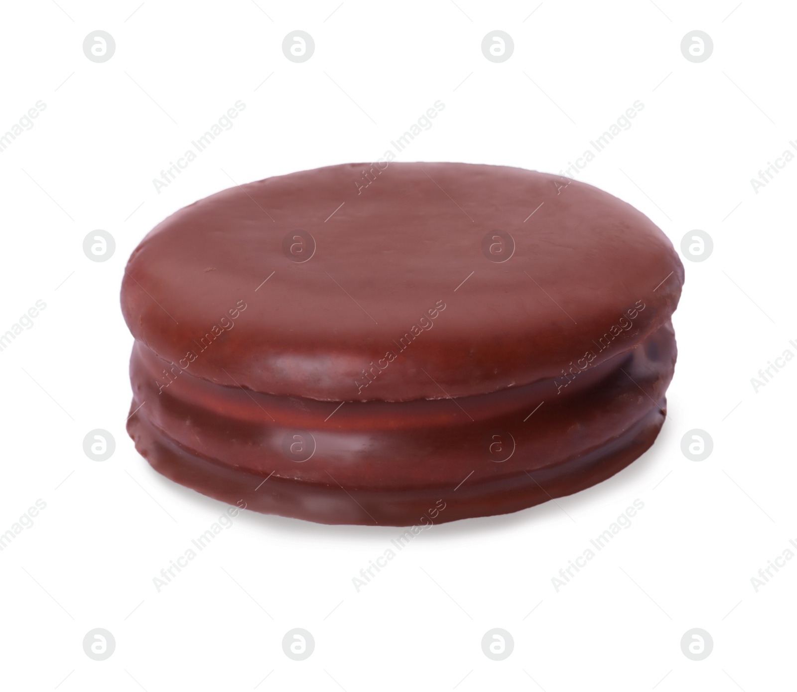 Photo of Delicious choco pie isolated on white. Classic snack cake