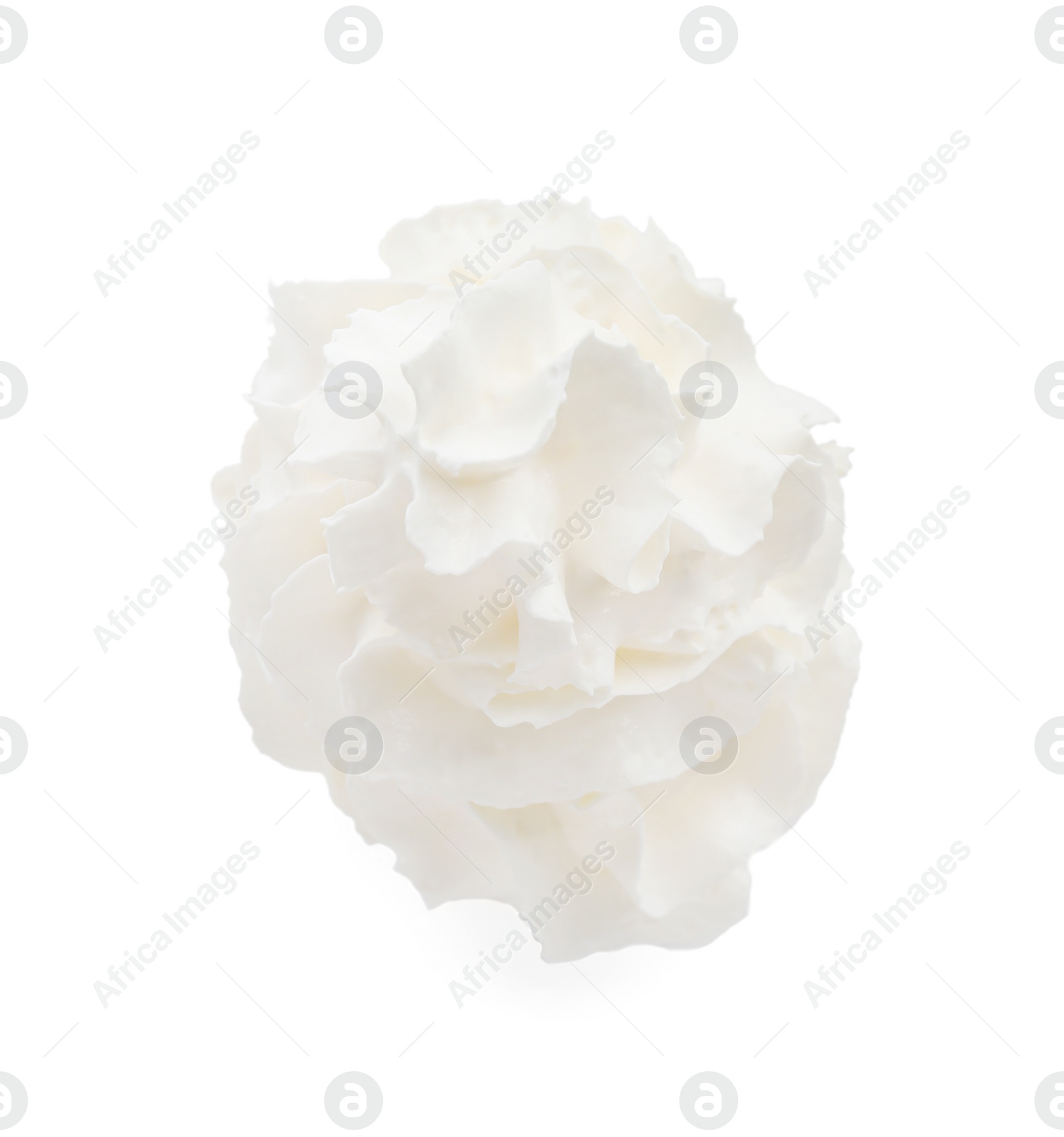 Photo of Whipped cream swirl isolated on white background, top view