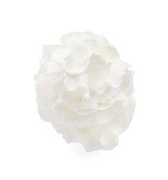 Whipped cream swirl isolated on white background, top view